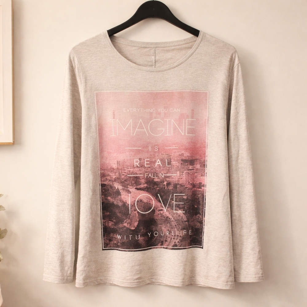 Amisu Pink and Gray Long Sleeve Tee